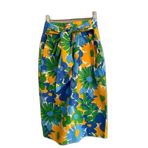 J. Crew Morning Floral Tie Waist cotton Skirt summer vacation highwaist Sz 4 EUC - Picture 1 of 10